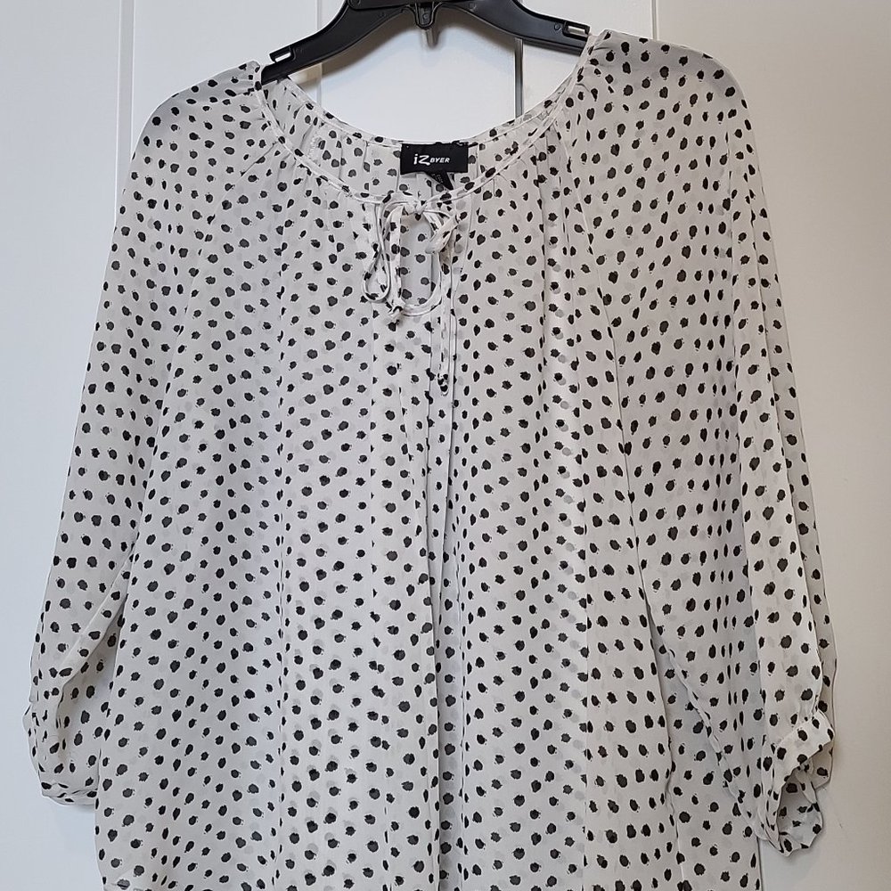IZ Byer Polka Dot Blouse Cream with Black Dots
